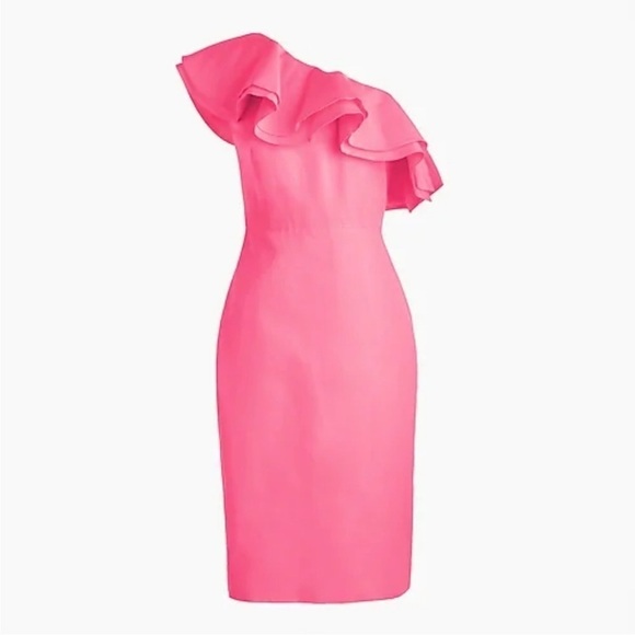 J Crew Faille One-Shoulder Ruffle Dress Size 8P Cocktail Sheath Kelly Green - Picture 11 of 14